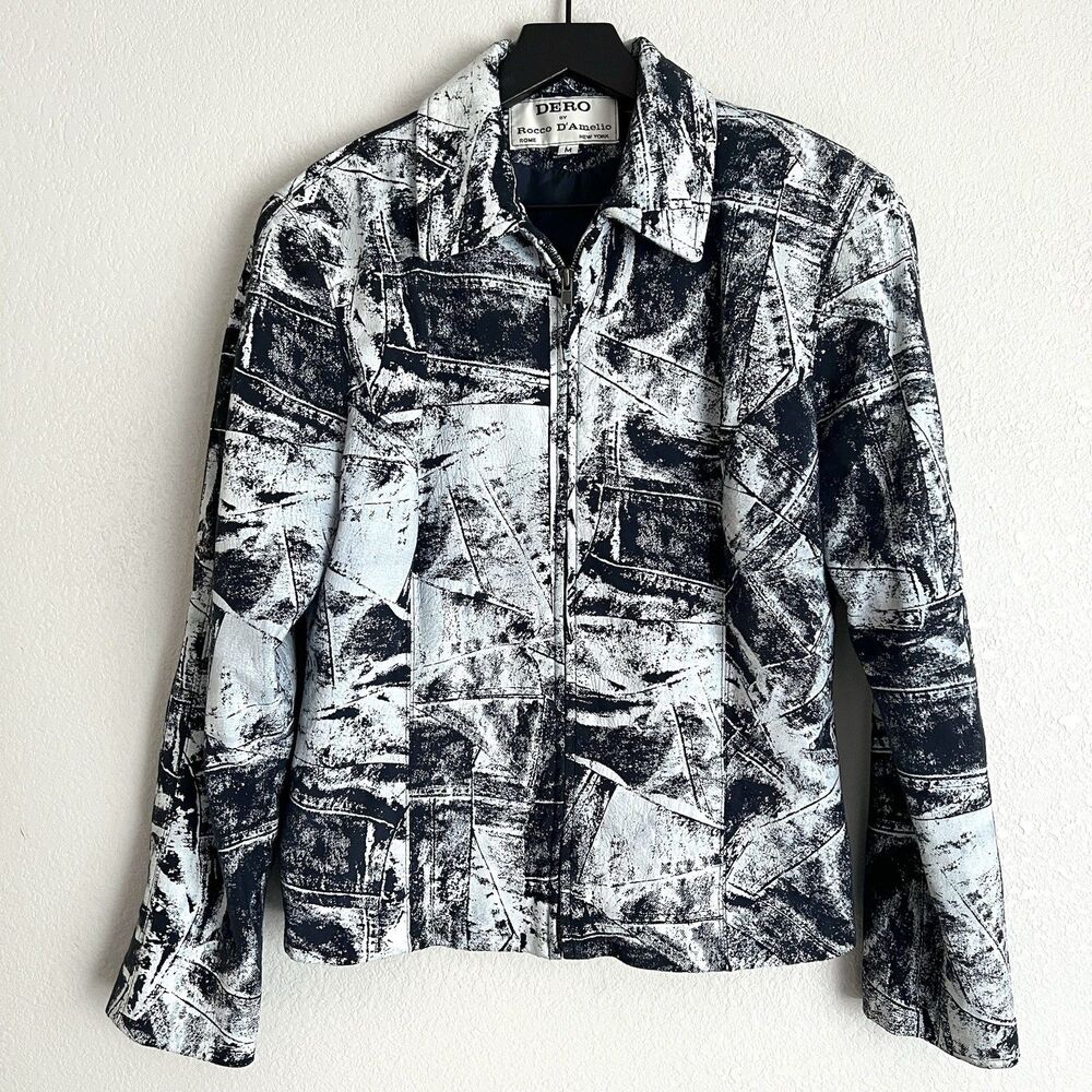 Vintage Dero by Rocco D'Amelio Womens Leather Abstract Print Jacket Size M